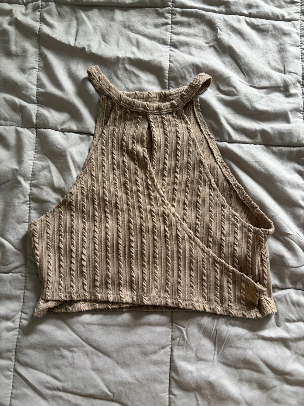 Ribbed Halter Crop Top - Beige